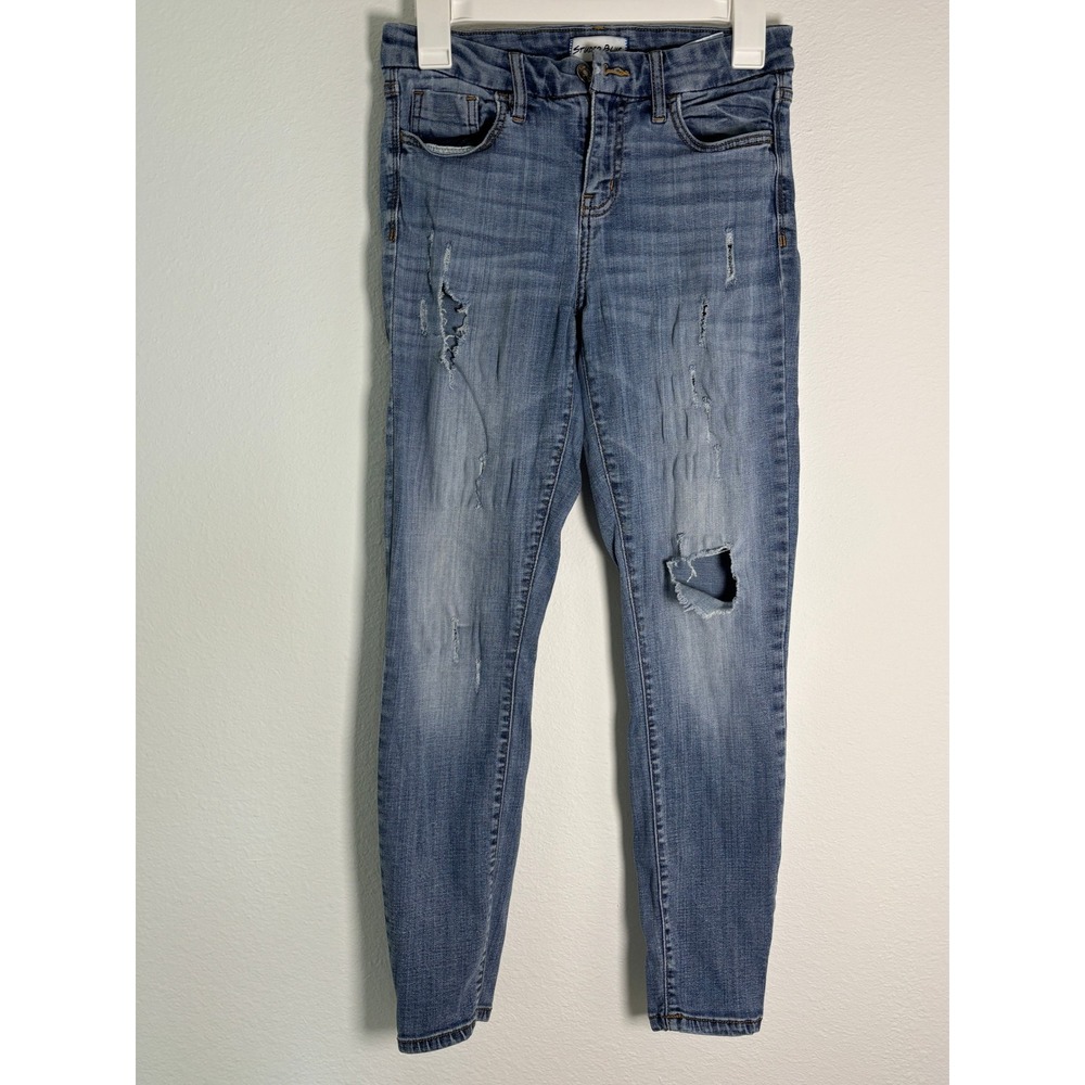 Studio Blue Womens Distressed Skinny Jeans Size 27 Medium Wash Ripped High Rise